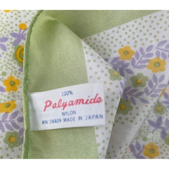 Vintage Yellow Purple Green Floral Print Square Scarf 100% Polyamide Nylon - Picture 5 of 6
